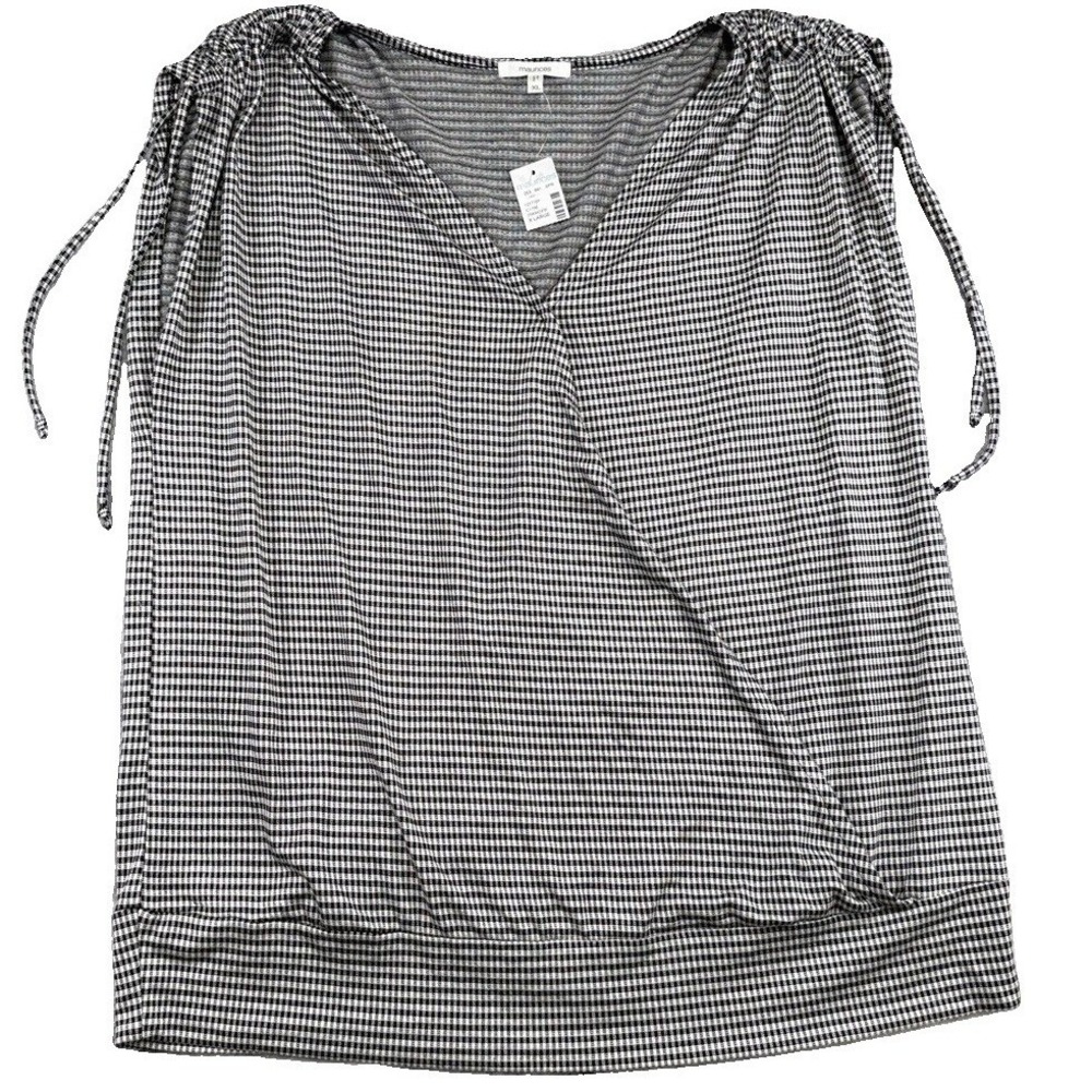 NWT Maurices Faux Wrap Black & White V-Neck Stretch Top XL Preppy Office